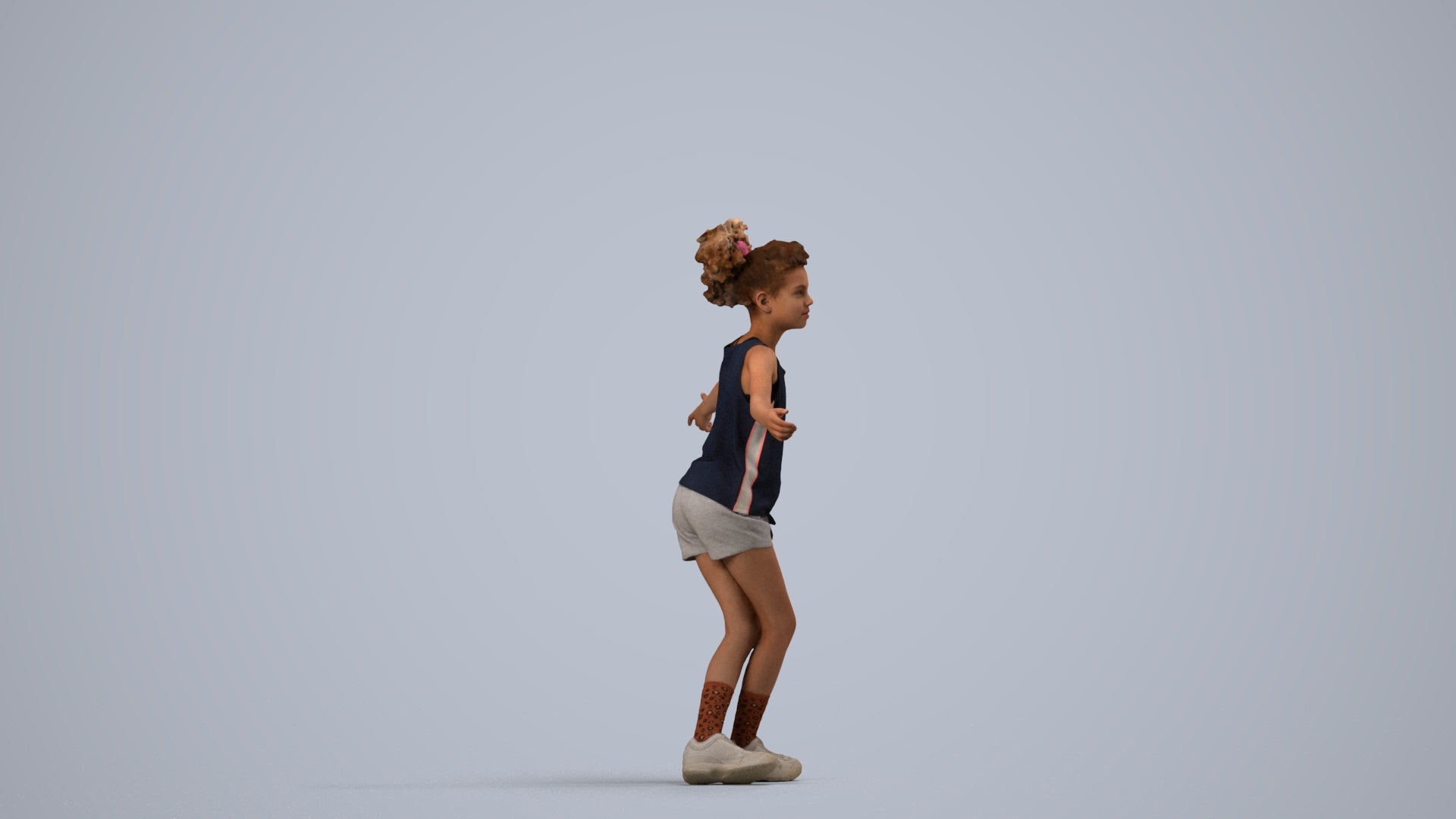 realistic 3D people girl sport kids, render-ready for V-Ray and Corona, FBX OBJ, side view render
