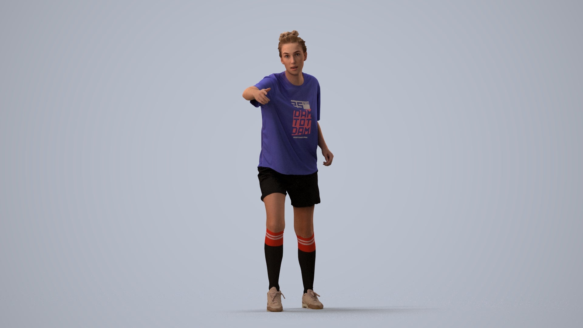scanned 3D woman sport, photogrammetry people for Enscape and V-Ray, three-quarter view render