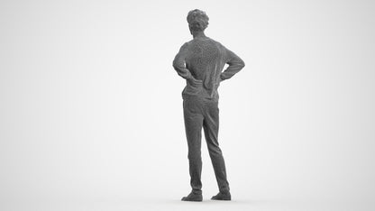 3D human model man casual standing, photogrammetry scanned person for archviz, wireframe front view
