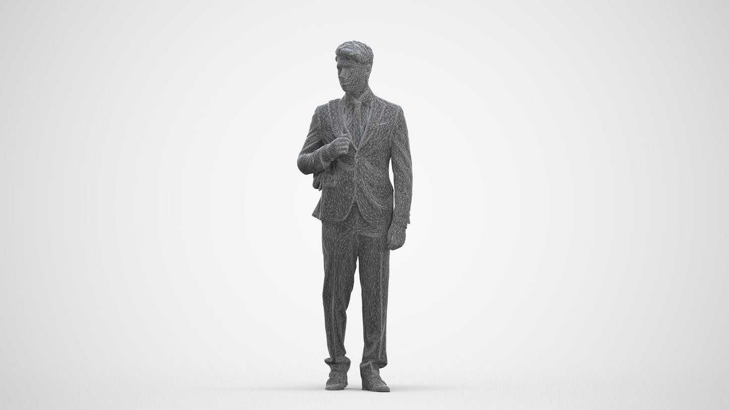 3D scanned man walking business, photorealistic archviz people for Enscape and SketchUp, three-quarter front view render