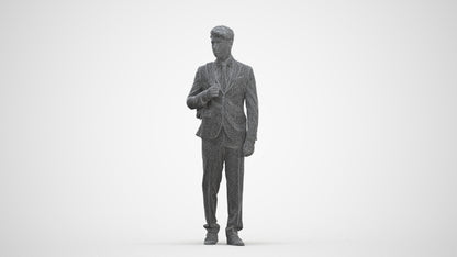 3D scanned man walking business, photorealistic archviz people for Enscape and SketchUp, three-quarter front view render