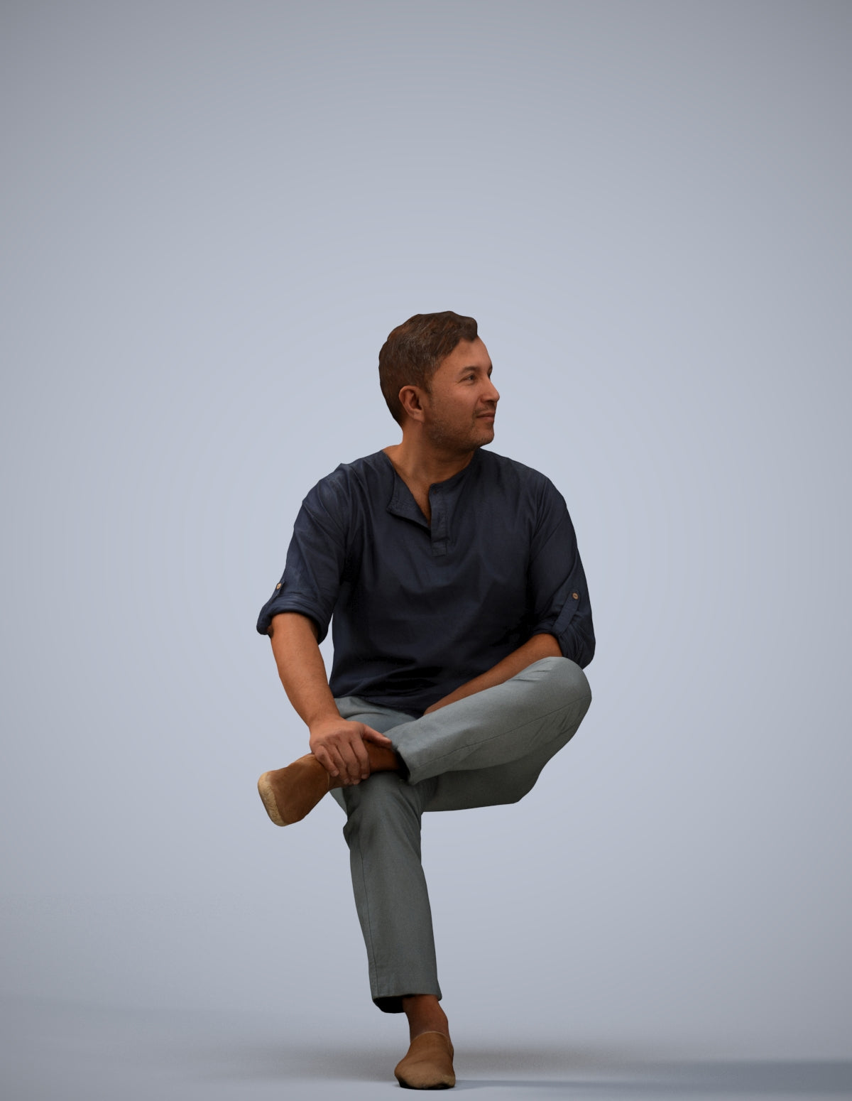 photogrammetry 3D man casual sitting, realistic human model archviz FBX