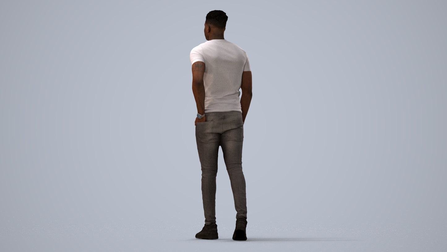 scanned 3D man casual walking, photogrammetry people for Enscape and V-Ray, three-quarter view render