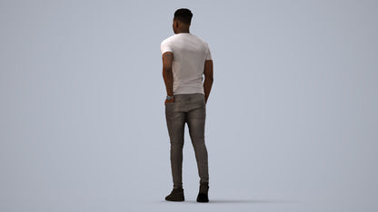 scanned 3D man casual walking, photogrammetry people for Enscape and V-Ray, three-quarter view render