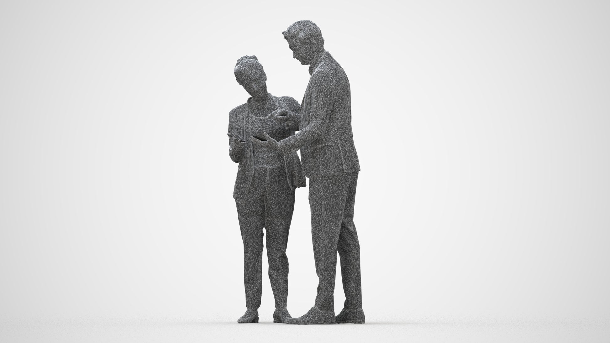 3D human model woman business, photogrammetry scanned person for archviz, wireframe back view