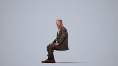 3D people model senior man business sitting, scanned human for 3ds Max rendering, three-quarter view render