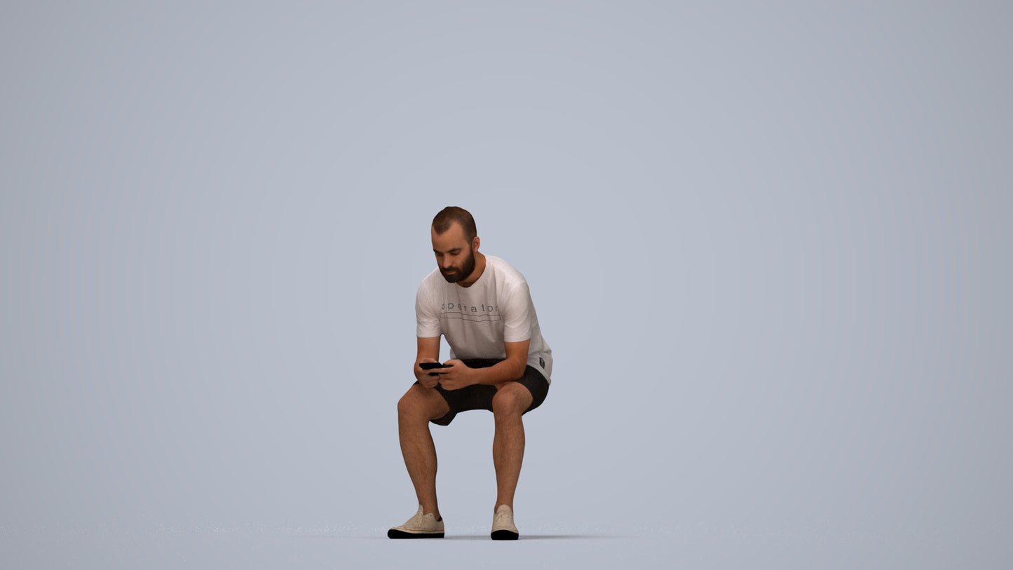 realistic 3D human man casual sitting, archviz people FBX OBJ for Blender, top-down view render