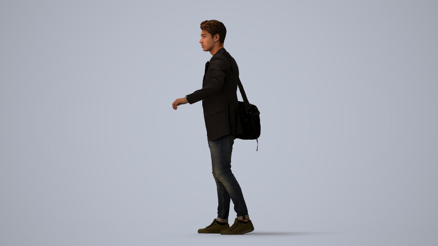 3D scanned man standing casual, photorealistic archviz people for Enscape and SketchUp, three-quarter view render