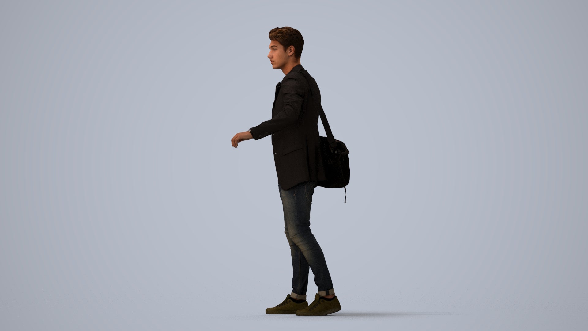 3D scanned man standing casual, photorealistic archviz people for Enscape and SketchUp, three-quarter view render