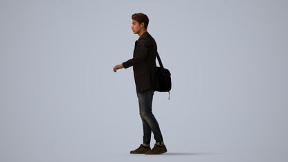 3D scanned man standing casual, photorealistic archviz people for Enscape and SketchUp, three-quarter view render