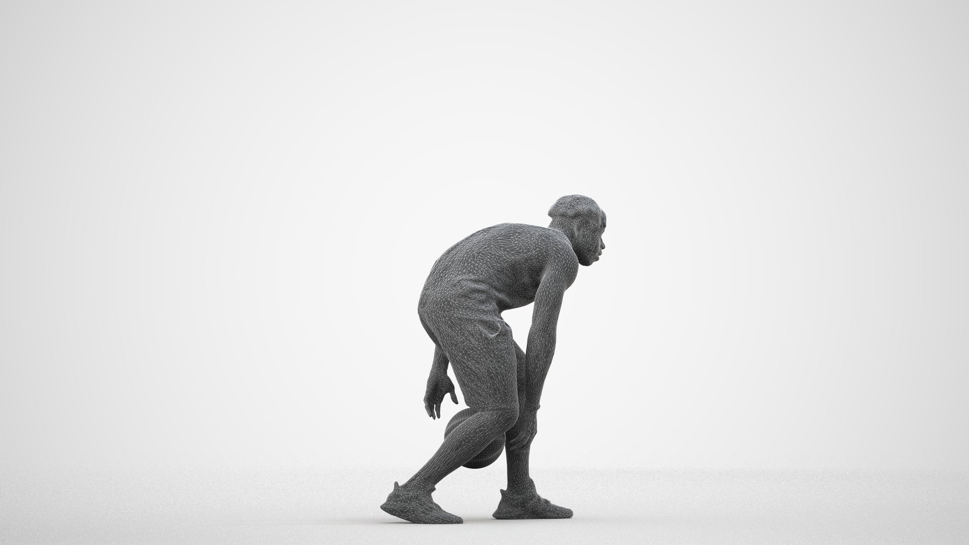 3D people model man sport, scanned human for 3ds Max rendering, wireframe side view