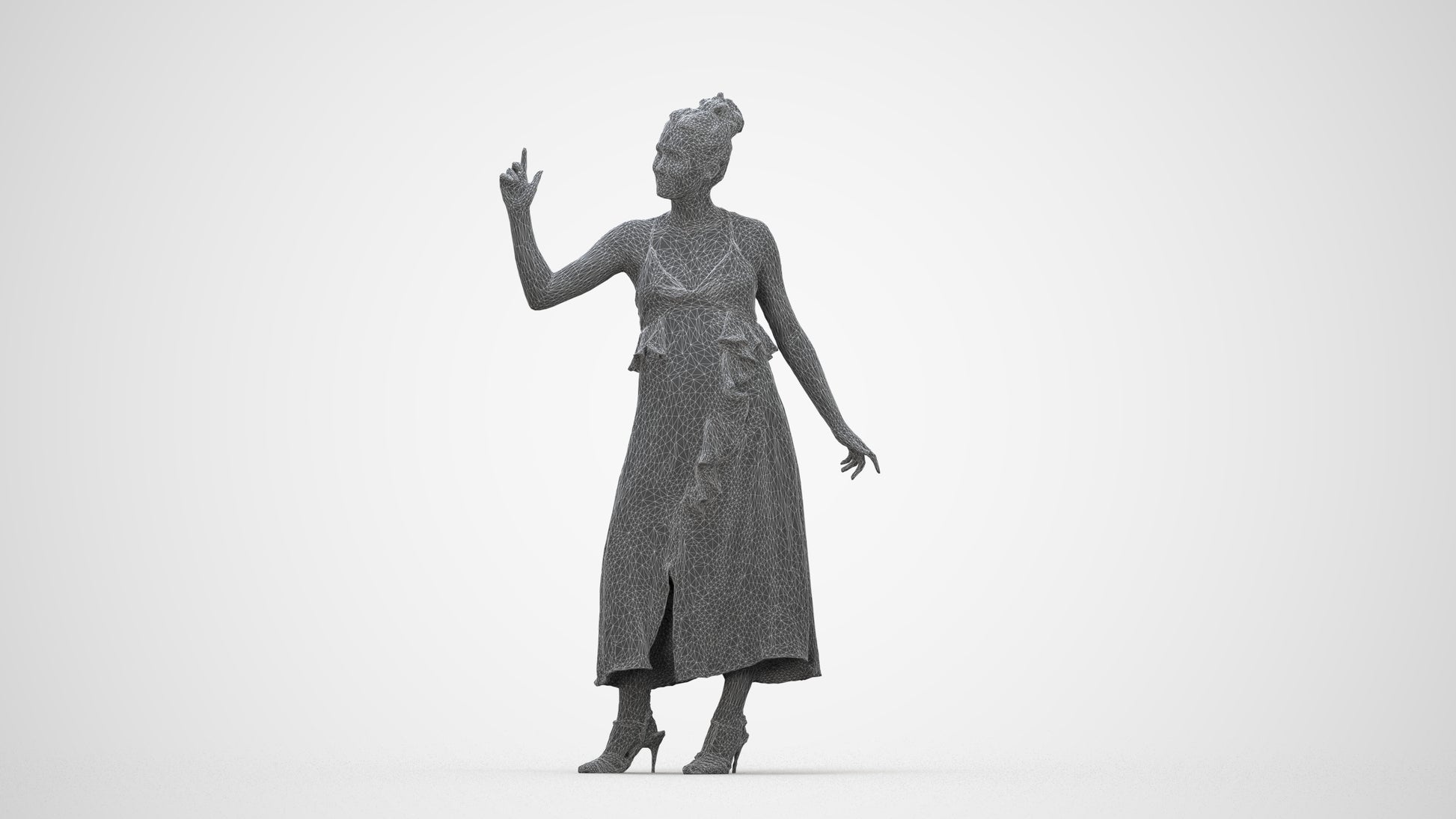 scanned 3D woman formal formalaffairs, photogrammetry people for Enscape and V-Ray, wireframe back view