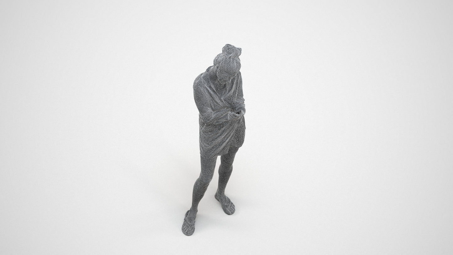 scanned 3D woman casual standing, photogrammetry people for Enscape and V-Ray, wireframe three-quarter view