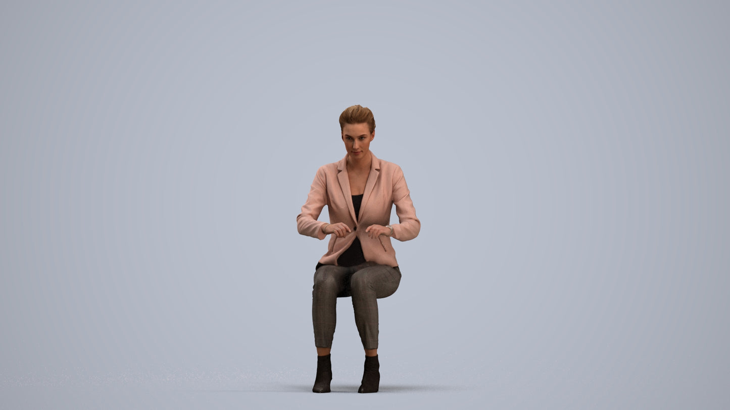 3D human model woman business, photogrammetry scanned person for archviz, standing pose render