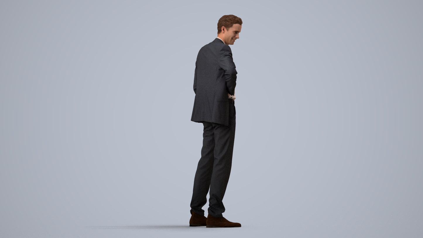 realistic 3D man business, scanned archviz people for Blender and 3ds Max, side view render