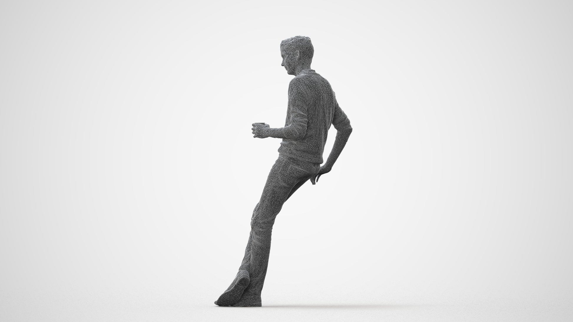realistic 3D human man casual sitting, archviz people FBX OBJ for Blender, square thumbnail