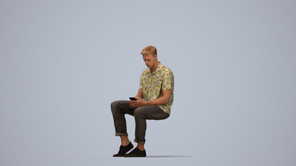 realistic 3D human man casual sitting, archviz people FBX OBJ for Blender, top-down view render