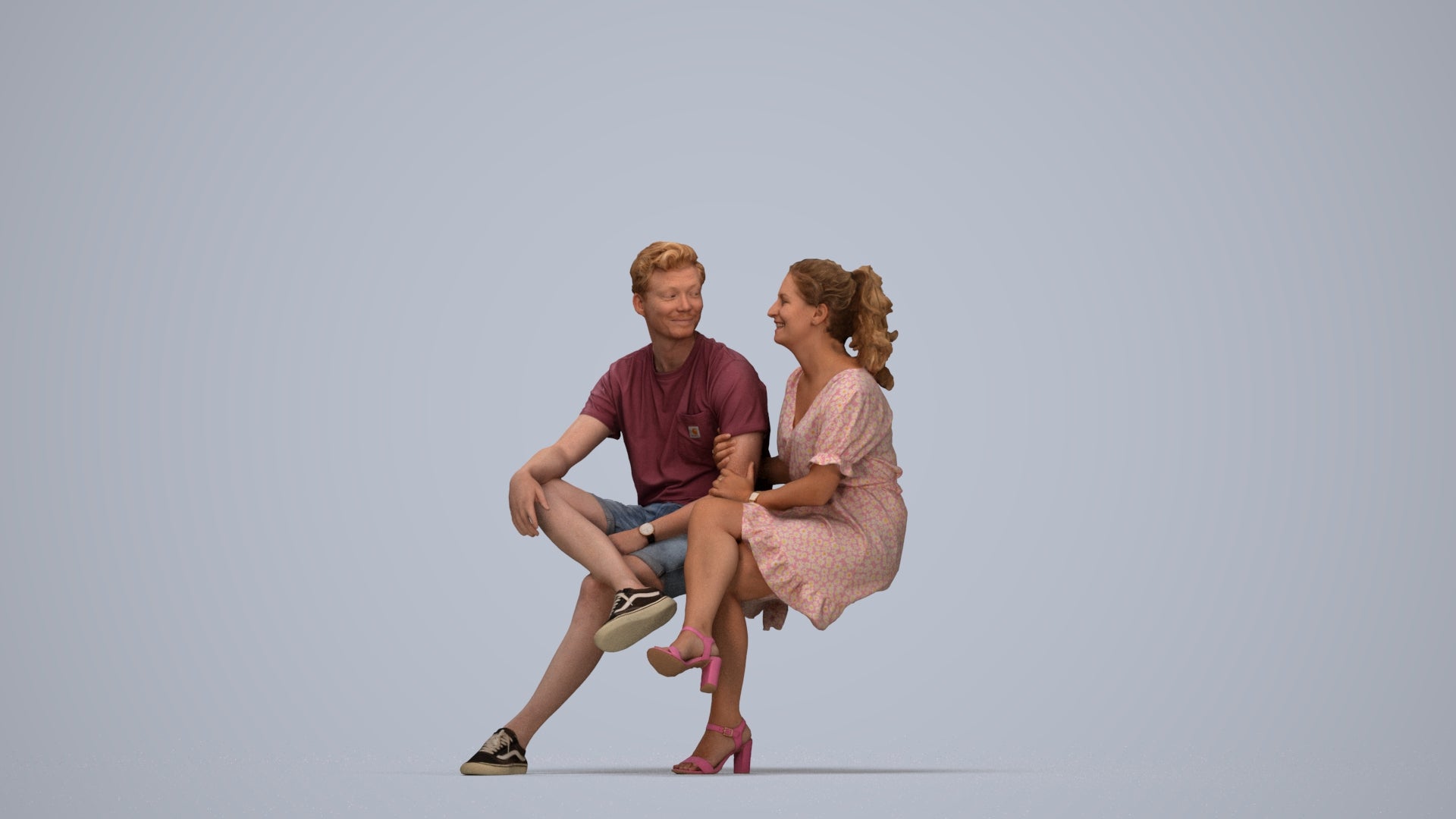 3D scanned woman couple casual, photorealistic archviz people for Enscape and SketchUp, top-down view render