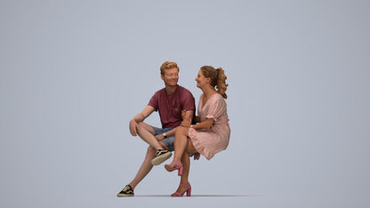 3D scanned woman couple casual, photorealistic archviz people for Enscape and SketchUp, top-down view render