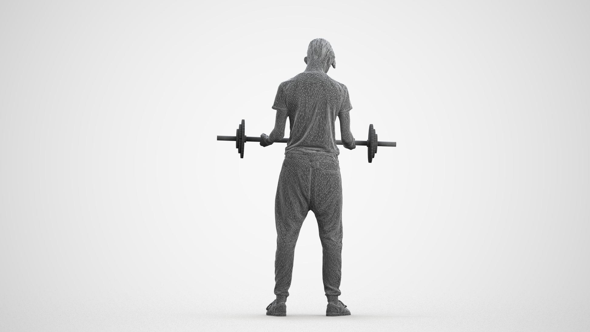 3D human model man sport, photogrammetry scanned person for archviz, wireframe front view