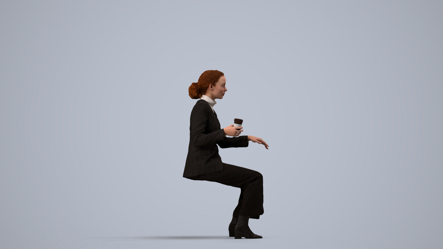 scanned 3D woman business, photogrammetry people for Enscape and V-Ray, side view render