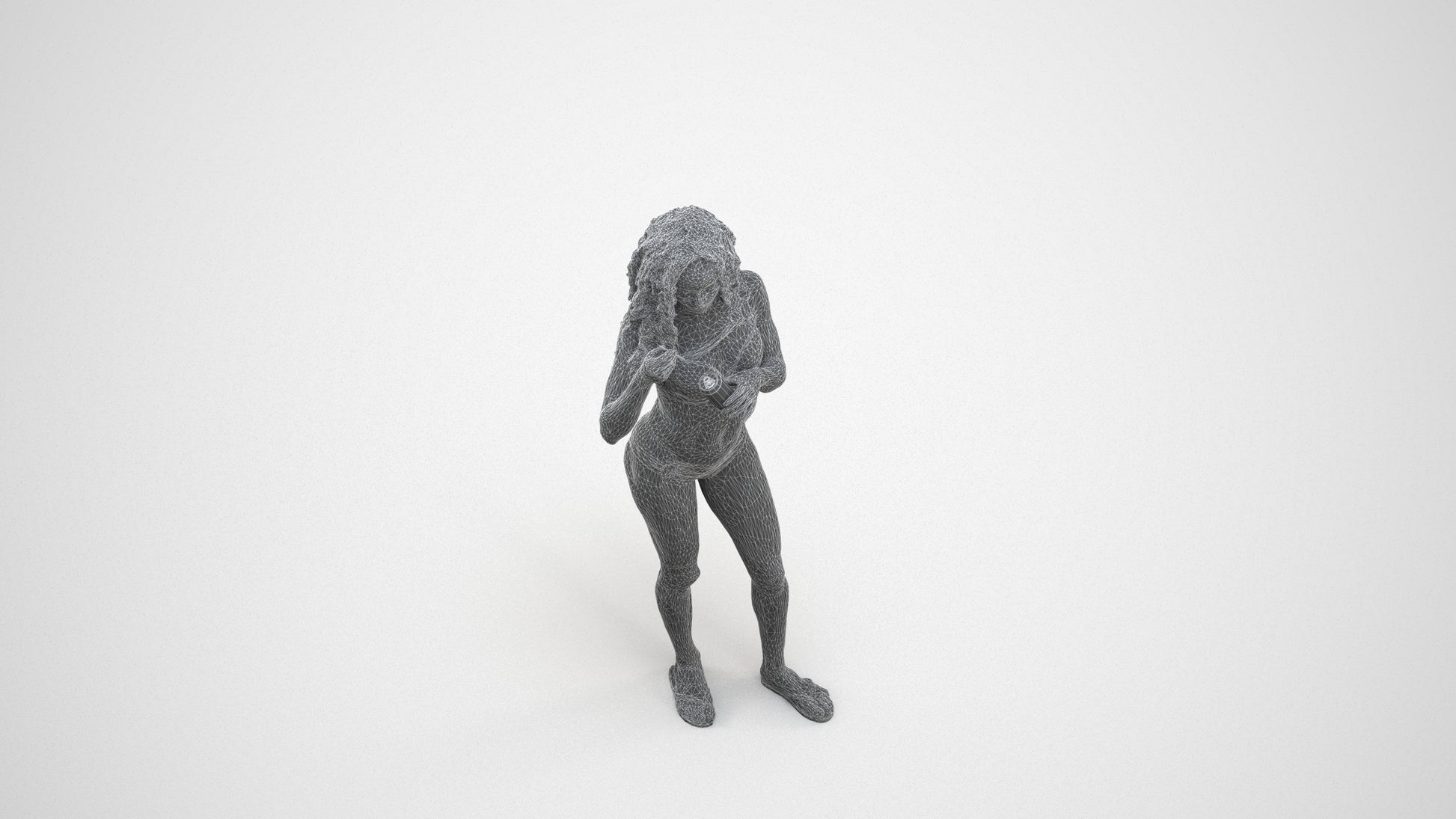realistic 3D people woman pool, render-ready for V-Ray and Corona, FBX OBJ, wireframe three-quarter view