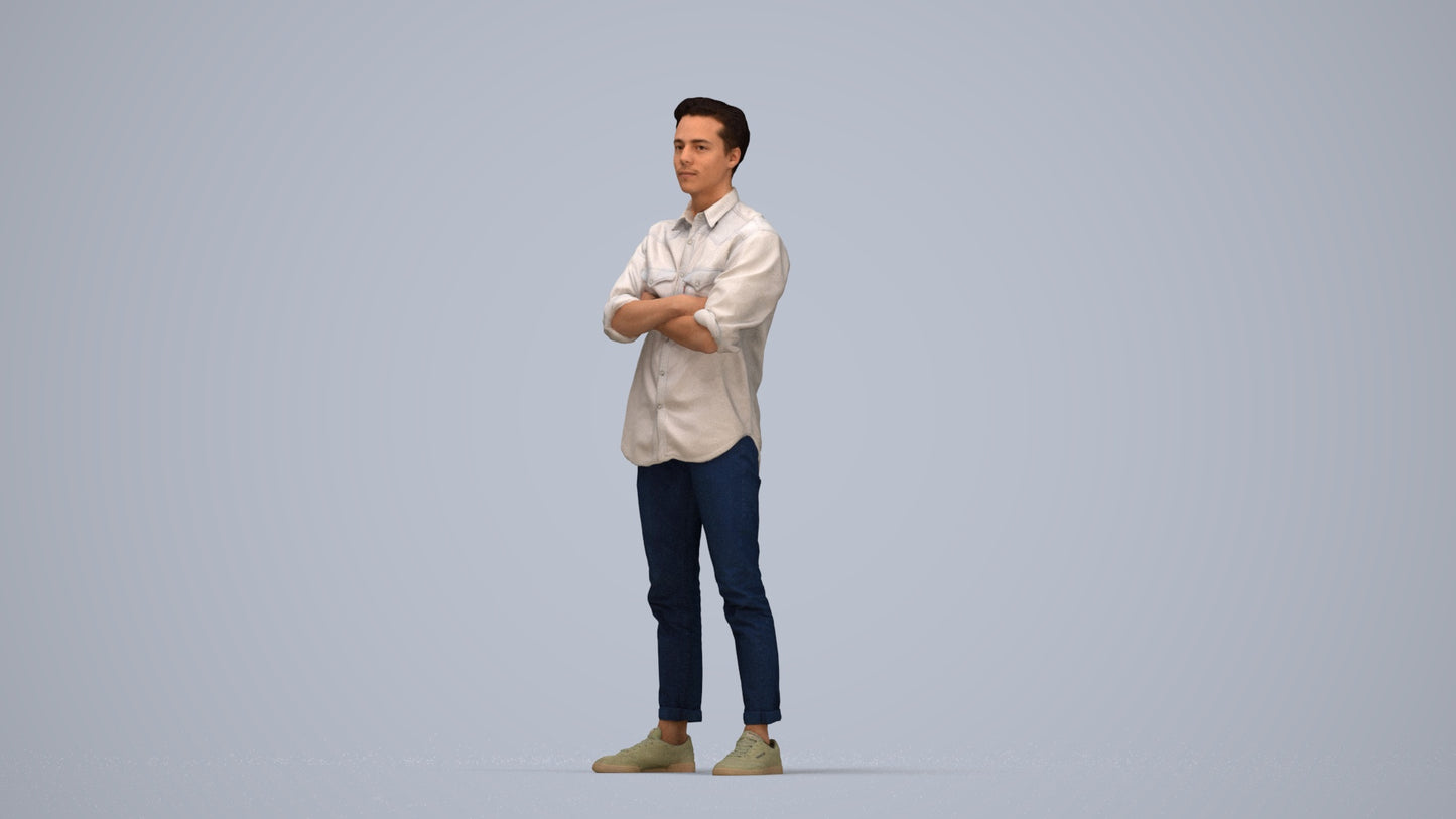 3D people model man casual standing, scanned human for 3ds Max rendering, top-down view render