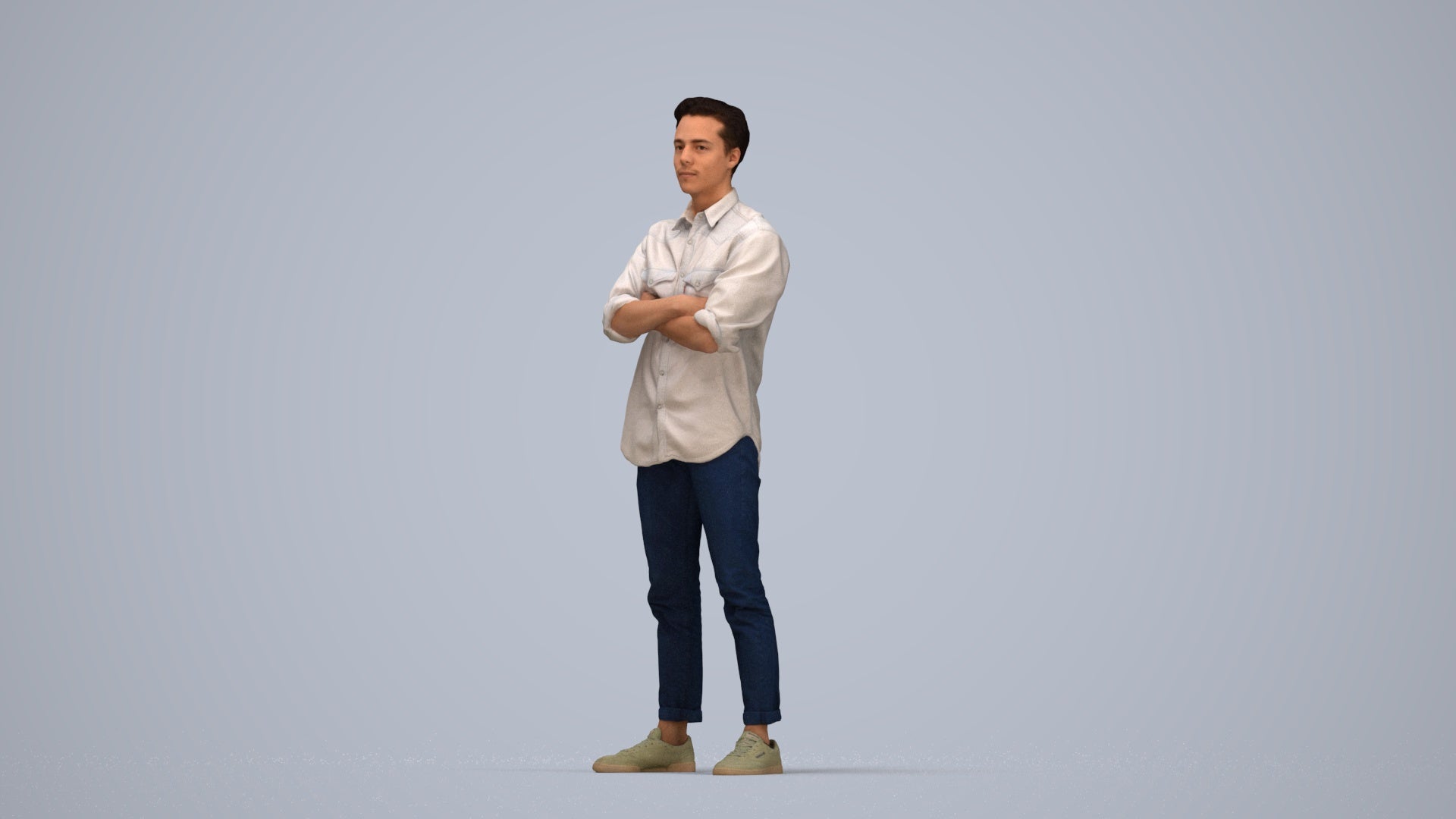 3D people model man casual standing, scanned human for 3ds Max rendering, top-down view render