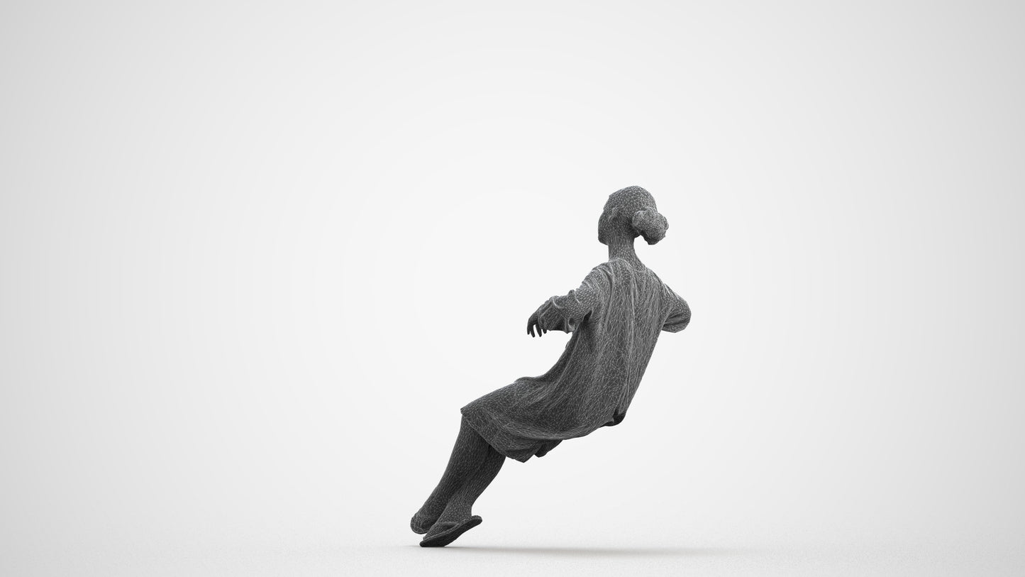 3D scanned girl kids casual, photorealistic archviz people for Enscape and SketchUp, wireframe front view