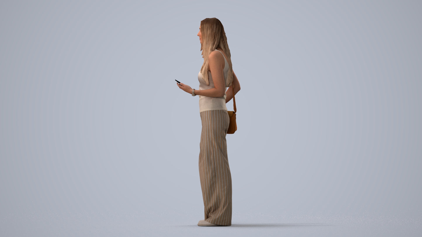 realistic 3D people woman casual standing, render-ready for V-Ray and Corona, FBX OBJ, three-quarter view render