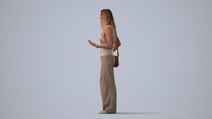 realistic 3D people woman casual standing, render-ready for V-Ray and Corona, FBX OBJ, three-quarter view render