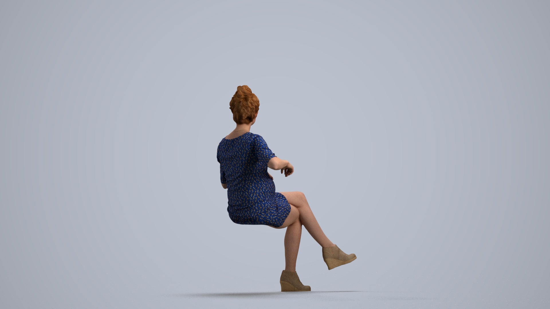 3D scanned woman sitting casual, photorealistic archviz people for Enscape and SketchUp, front view render