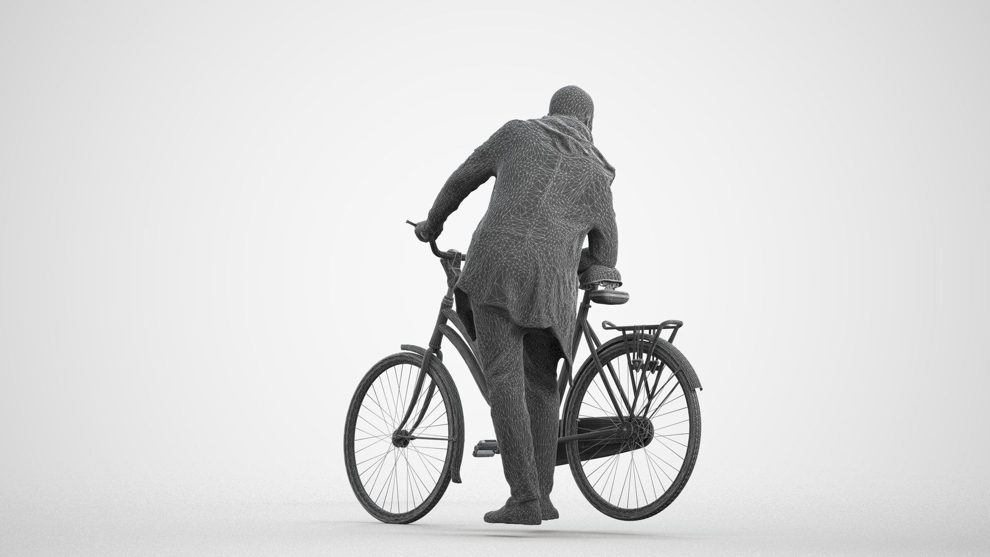 photogrammetry 3D man casual cycling, realistic human model archviz FBX, wireframe front view