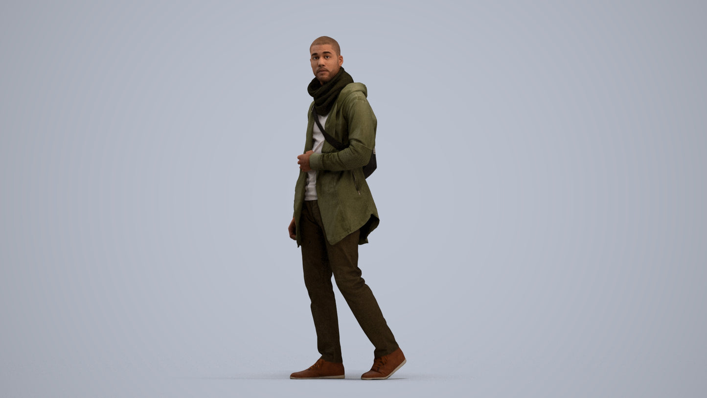 realistic 3D man casual walking, scanned archviz people for Blender and 3ds Max, standing pose render