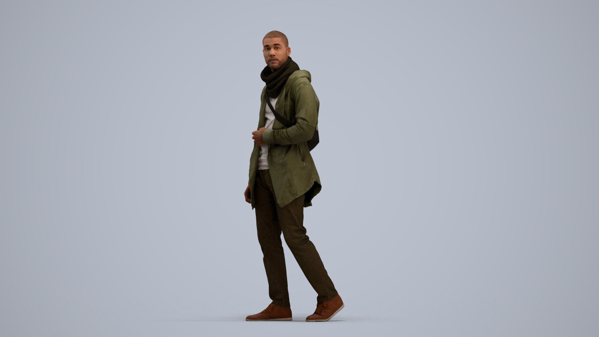 realistic 3D man casual walking, scanned archviz people for Blender and 3ds Max, standing pose render
