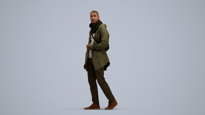 realistic 3D man casual walking, scanned archviz people for Blender and 3ds Max, standing pose render