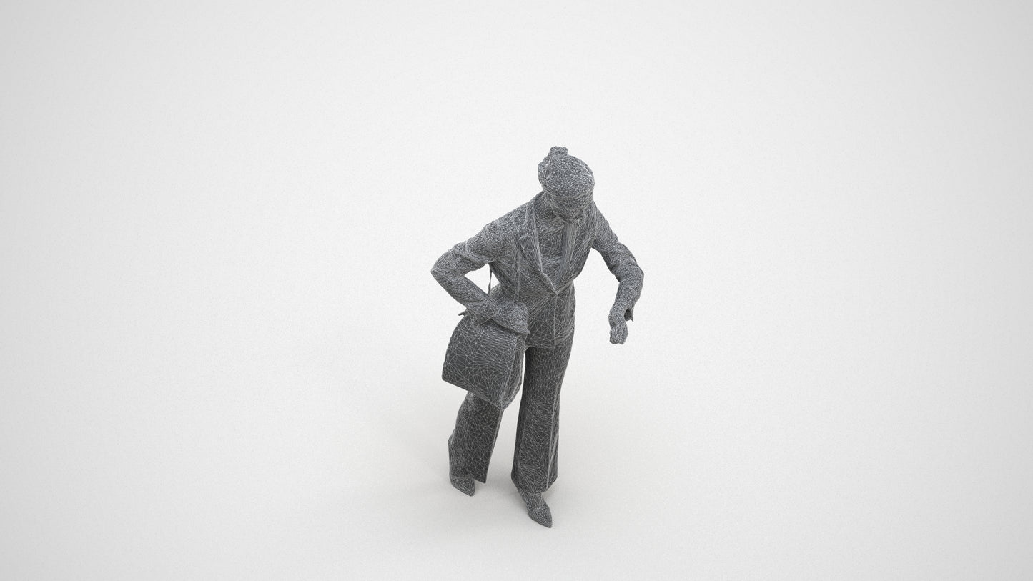 realistic 3D people woman business mix, render-ready for V-Ray and Corona, FBX OBJ, wireframe three-quarter view
