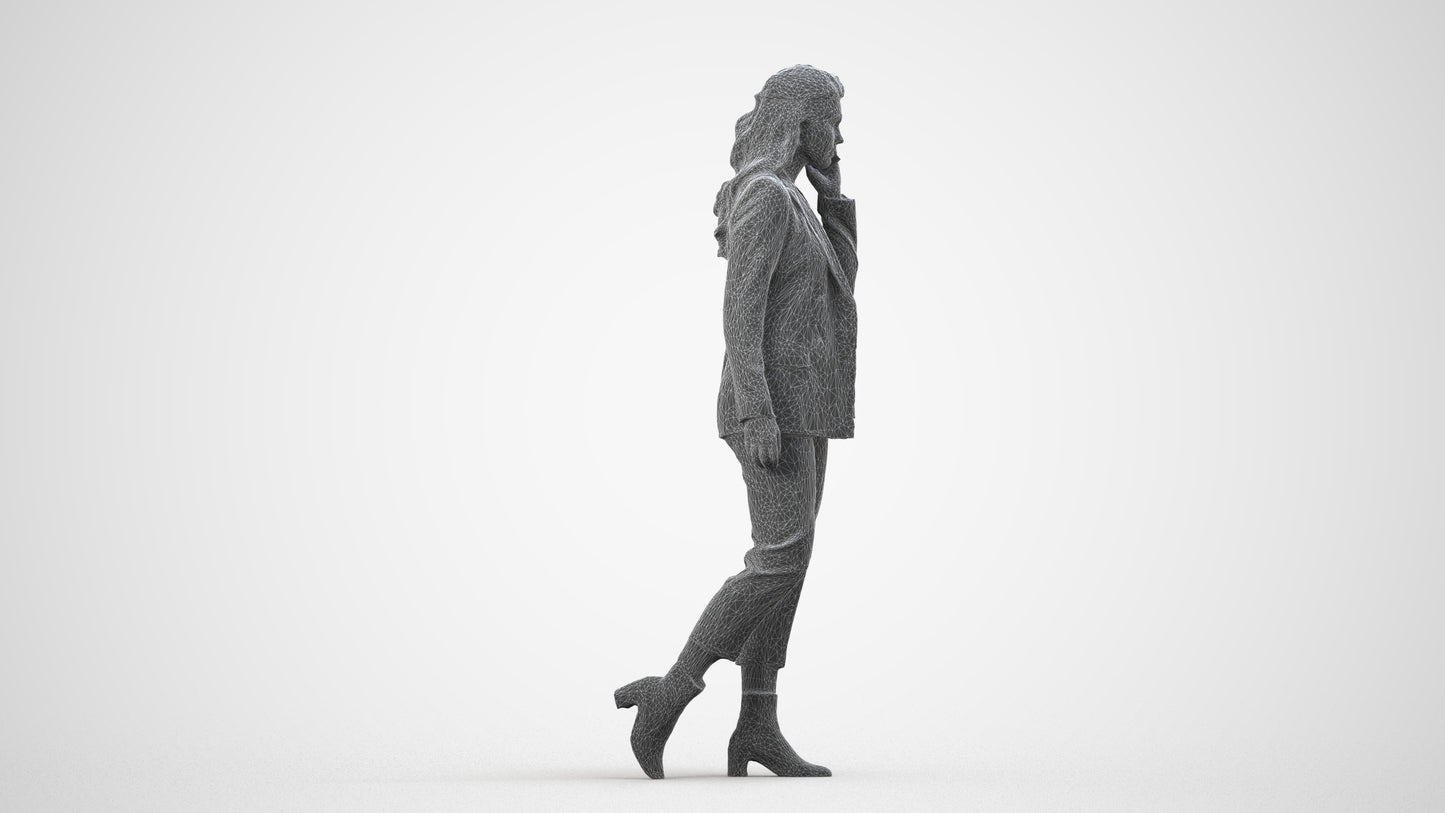 3D scanned woman business, photorealistic archviz people for Enscape and SketchUp, wireframe side view