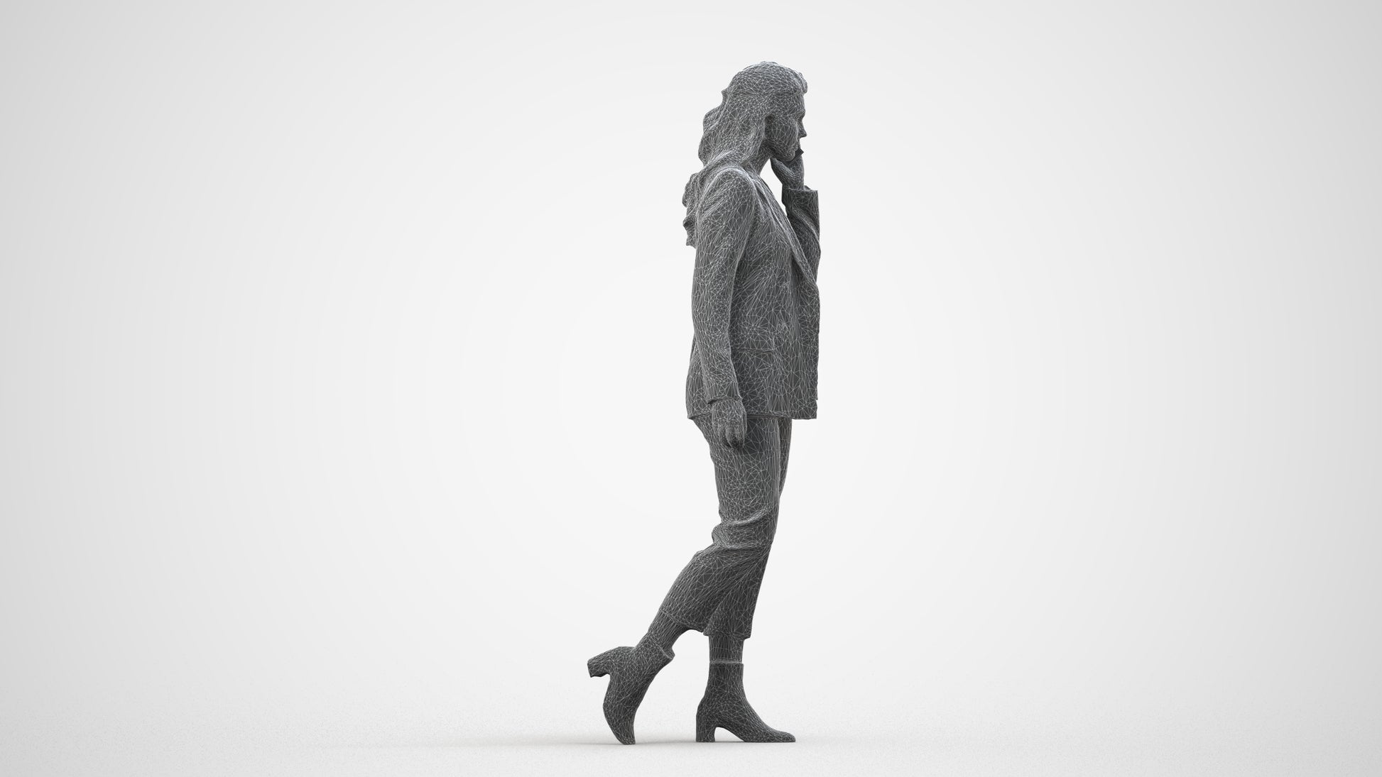 3D scanned woman business, photorealistic archviz people for Enscape and SketchUp, wireframe side view