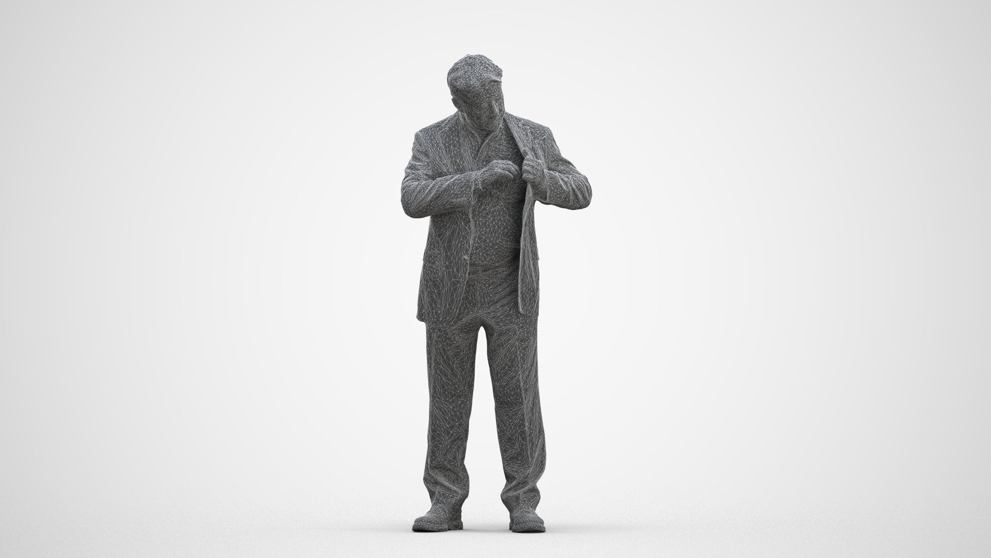 realistic 3D senior man business standing, scanned archviz people for Blender and 3ds Max, three-quarter front view render