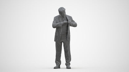 realistic 3D senior man business standing, scanned archviz people for Blender and 3ds Max, three-quarter front view render