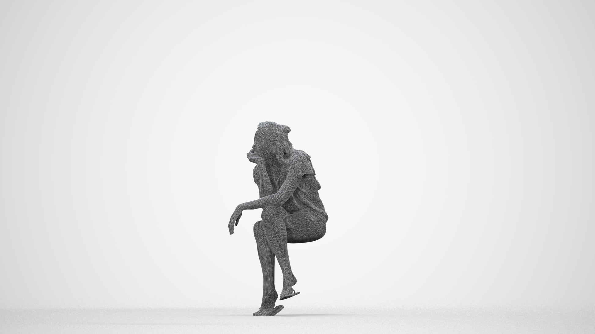 realistic 3D human woman casual sitting, archviz people FBX OBJ for Blender, wireframe back view