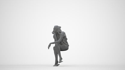 realistic 3D human woman casual sitting, archviz people FBX OBJ for Blender, wireframe back view