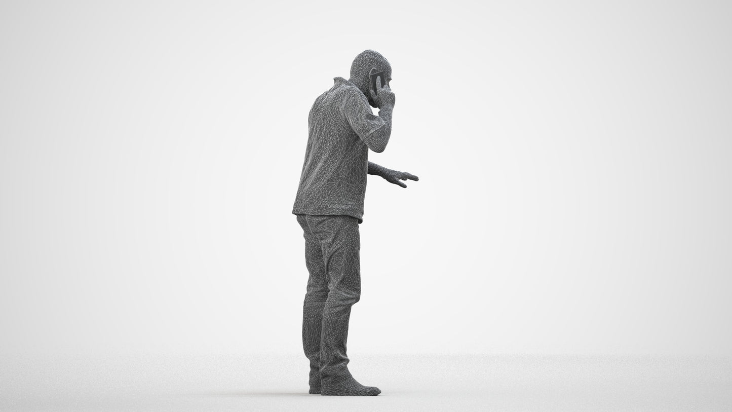 realistic 3D people senior man casual standing, render-ready for V-Ray and Corona, FBX OBJ, wireframe side view