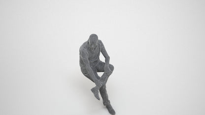 3D scanned senior man sitting casual, photorealistic archviz people for Enscape and SketchUp, wireframe three-quarter view