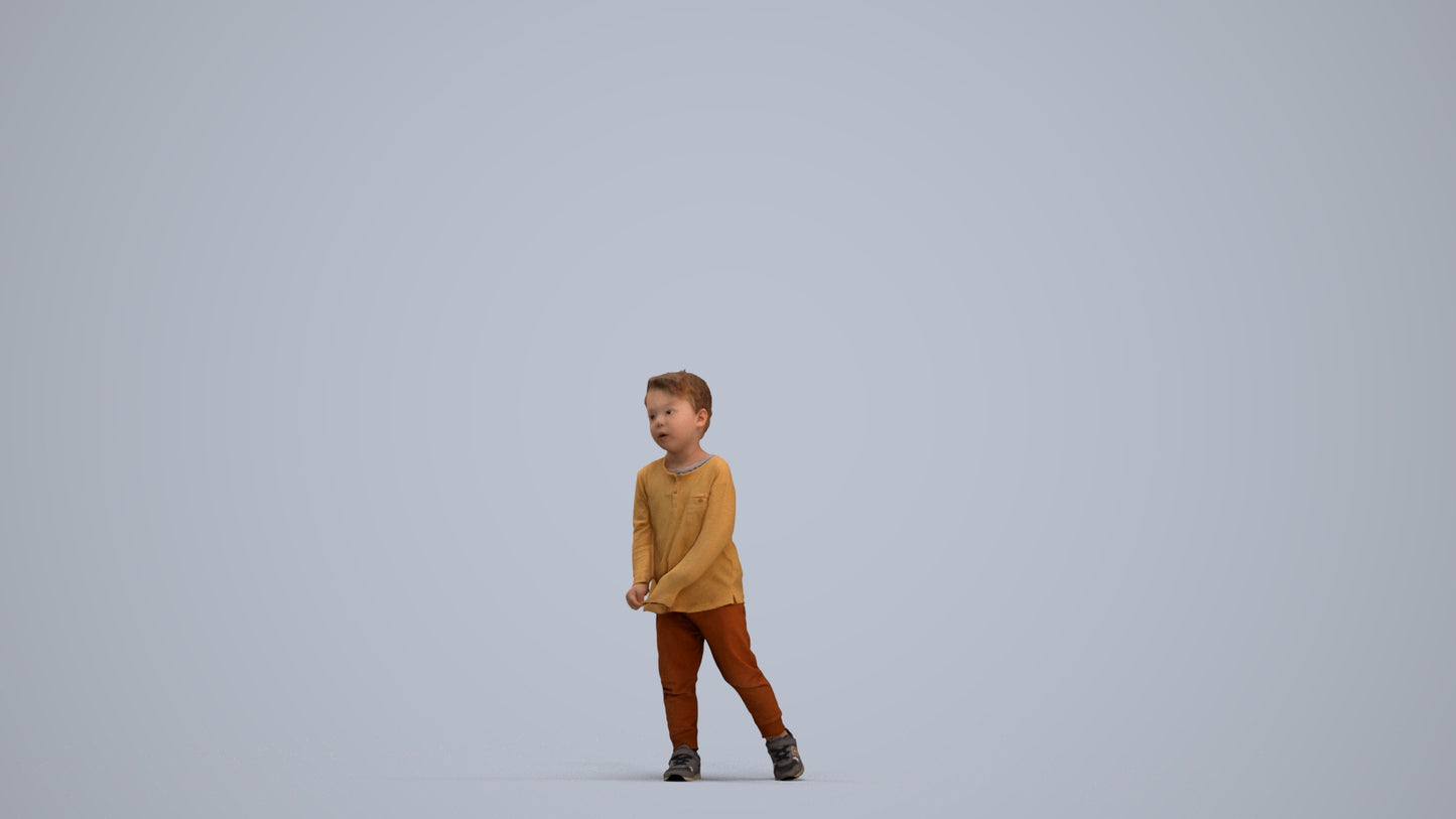 3D people model boy casual kids, scanned human for 3ds Max rendering, standing pose render
