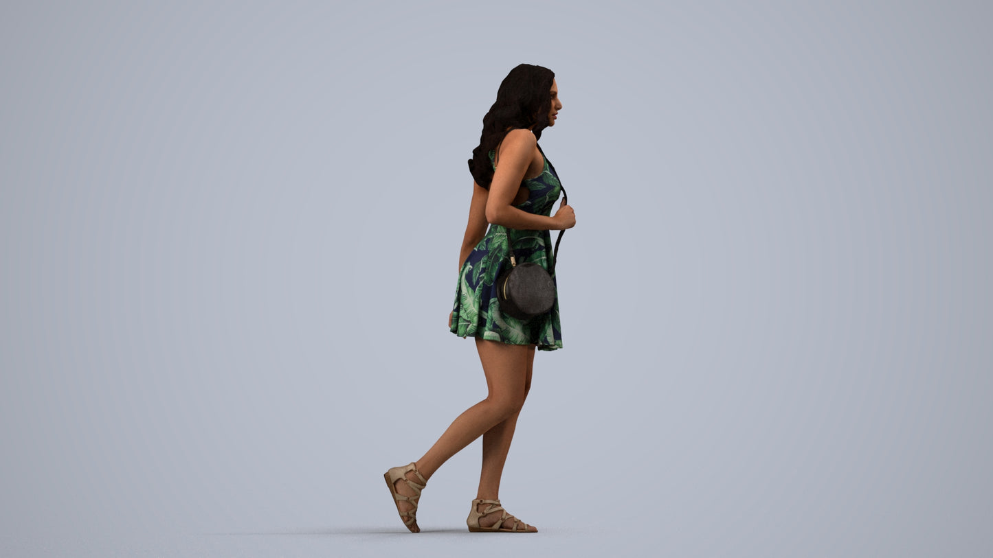 scanned 3D woman walking, photogrammetry people for Enscape and V-Ray, side view render