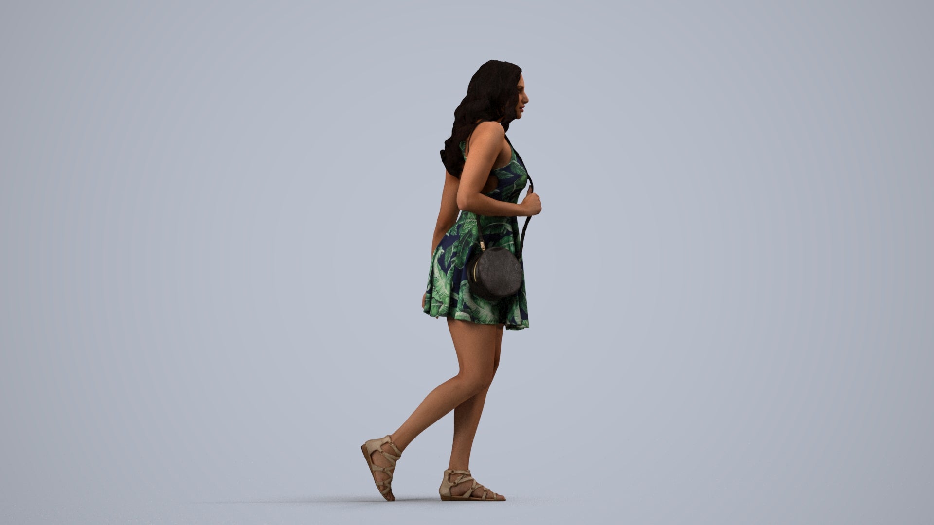 scanned 3D woman walking, photogrammetry people for Enscape and V-Ray, side view render