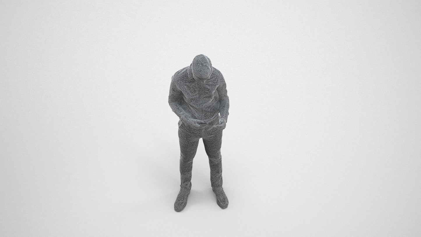 3D human model boy business kids, photogrammetry scanned person for archviz, wireframe three-quarter view