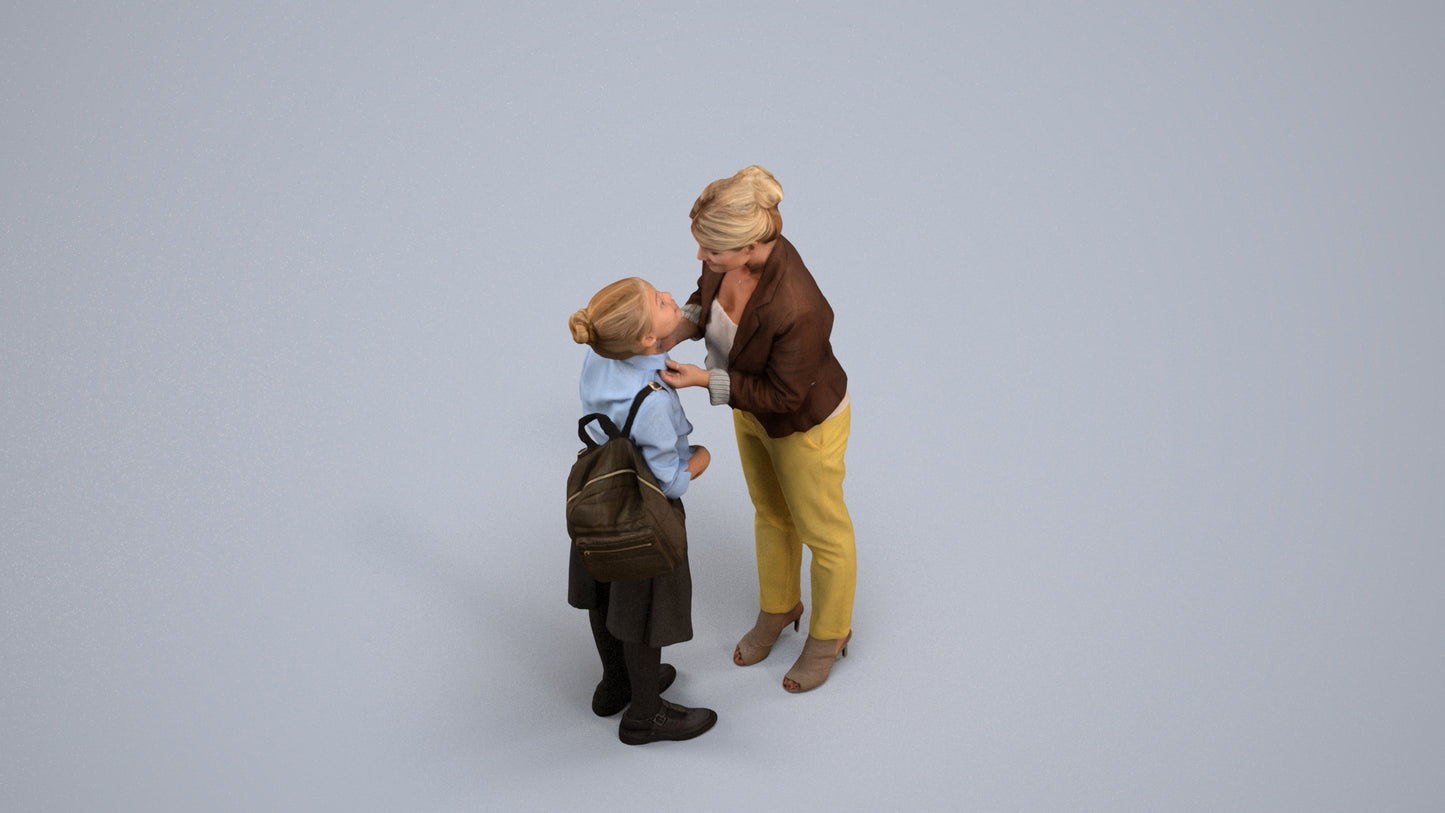 3D scanned girl kids casual, photorealistic archviz people for Enscape and SketchUp, back view render